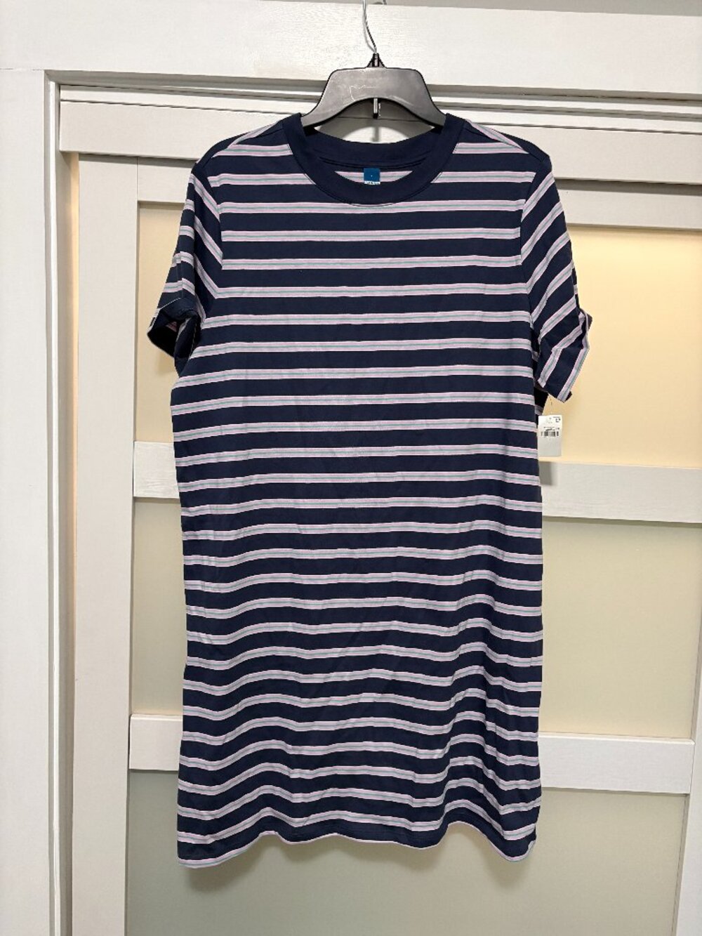 Ladies Old Navy Striped Shirt Dress sz Large L s/s blue purple Sheath NWT